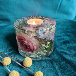 bloemen in epoxy: waxinelicht / cirkel/ ringhouder